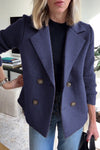 Women's Lapel Button Knitted Sleeve Casual Coat with Two Side Pockets