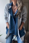 Women Collar Patchwork Knitted Casual Coat