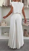 Women's Round Neck Sleeveless Top + Pleated Wide-leg Pants Casual Suit