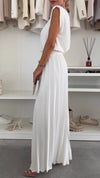 Women's Round Neck Sleeveless Top + Pleated Wide-leg Pants Casual Suit