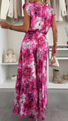 Women's Round Neck Sleeveless Top + Pleated Wide-leg Pants Casual Suit