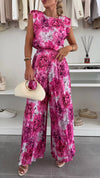 Women's Round Neck Sleeveless Top + Pleated Wide-leg Pants Casual Suit