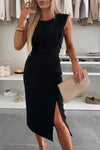 Women's Round Neck Slit Elegant Dress