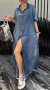 Women's Lapel Tencel Denim Comfortable and Fashionable Dress