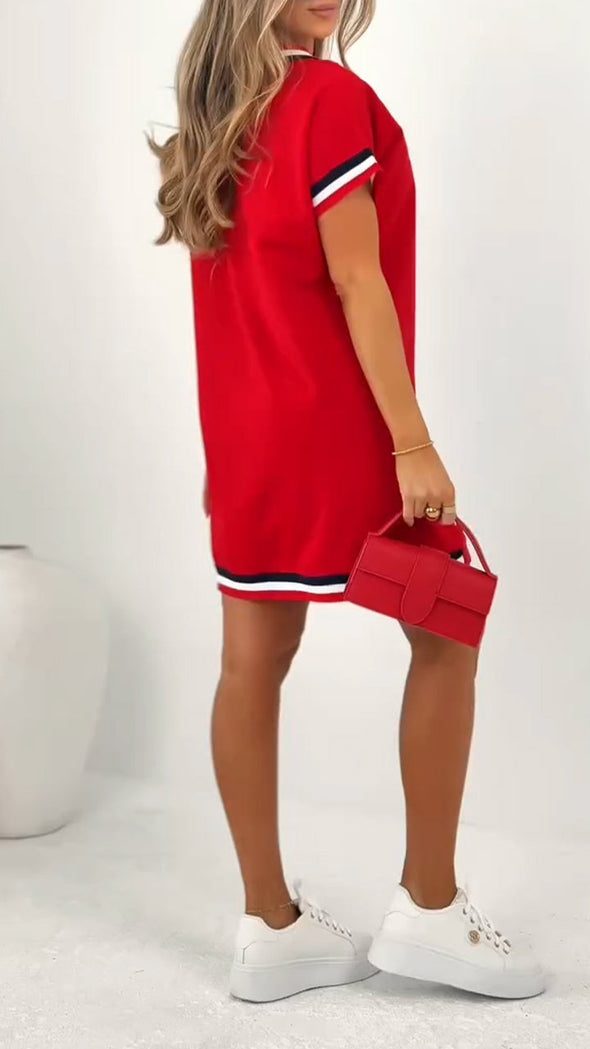 Women's V-neck Contrasting Edge Casual Dress