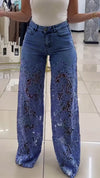 Women's Lace Patchwork Hollow Jeans