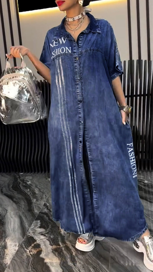 Women's Lapel Tencel Denim Comfortable and Fashionable Dress