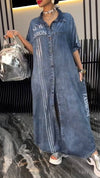 Women's Lapel Tencel Denim Comfortable and Fashionable Dress