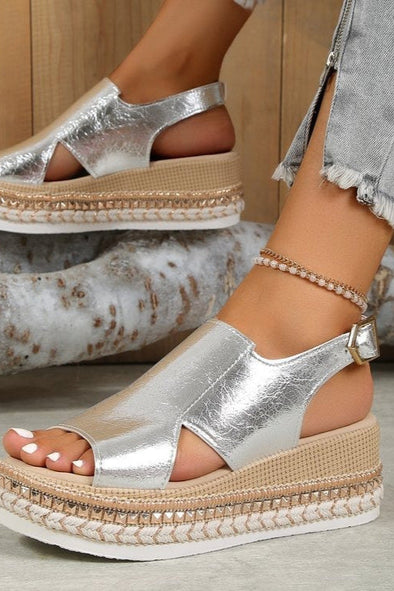 Women's Silver Zipper Hollow Fashion Sandals