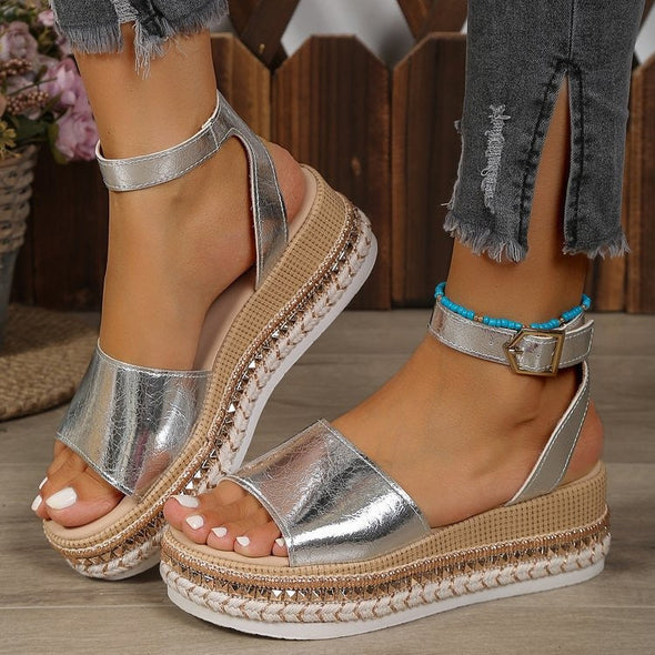 Women's Silver Zipper Hollow Fashion Sandals