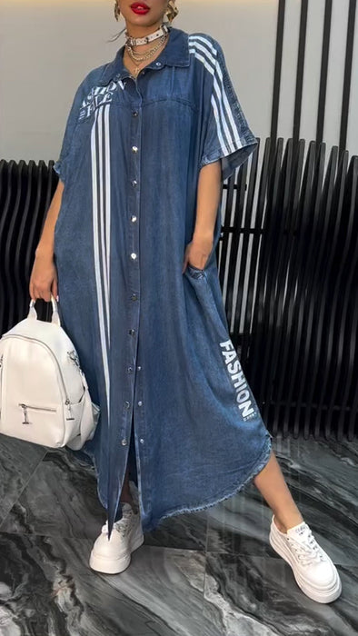 Women's V-neck Denim Letter Print Casual Dress