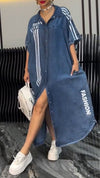 Women's V-neck Denim Letter Print Casual Dress