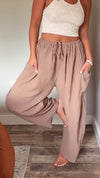 Women's Cotton and Linen Double Pocket Casual Trousers