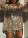 Women's Round Neck Tassel Sequined Casual Suit