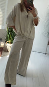 Ladies' Collar Striped Loose Casual Suit