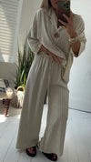 Ladies' Collar Striped Loose Casual Suit