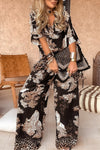 Women's V-neck Top + Printed Trousers Casual Suit