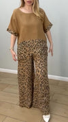 Women's Round Neck Leopard Print Cotton and Linen Casual Suit