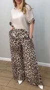 Women's Round Neck Leopard Print Cotton and Linen Casual Suit