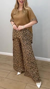 Women's Round Neck Leopard Print Cotton and Linen Casual Suit