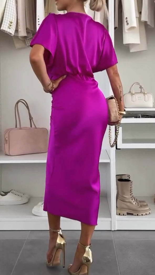 Women's V-neck Twisted Slim Fit Temperament Commuter Dress