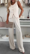 Women's Round Neck Sleeveless Top + Trousers Set