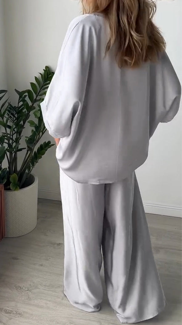 Women's V-neck Satin Loose Casual Suit