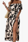 Ladies' One Collar Printed Slit Casual Dress