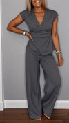 Women's V-neck Solid Color Waist Button Casual Suit
