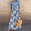 Ladies' Lapel Patchwork Buckle Printed Casual Dress
