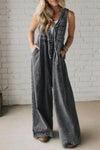 Ladies' Shoulder Strap Hollow Splicing Pleated Casual Jumpsuit