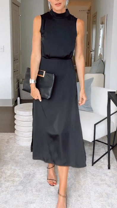 Ladies' Round Neck Solid Color Temperament Casual Dress