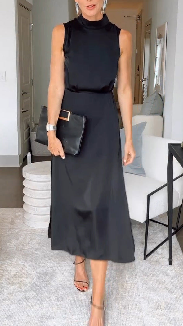 Ladies' Round Neck Solid Color Temperament Casual Dress