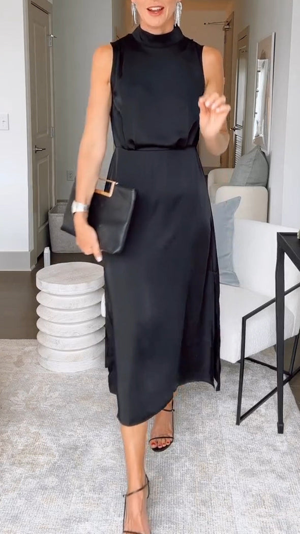 Ladies' Round Neck Solid Color Temperament Casual Dress