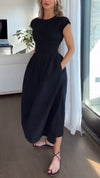Ladies' Round Neck Spliced Solid Color Casual Dress