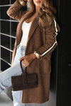 Ladies Collar Vertical Stripe Casual Coat