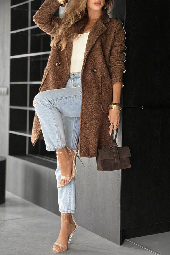 Ladies Collar Vertical Stripe Casual Coat