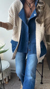 Women Collar Patchwork Knitted Casual Coat