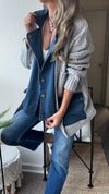 Women Collar Patchwork Knitted Casual Coat