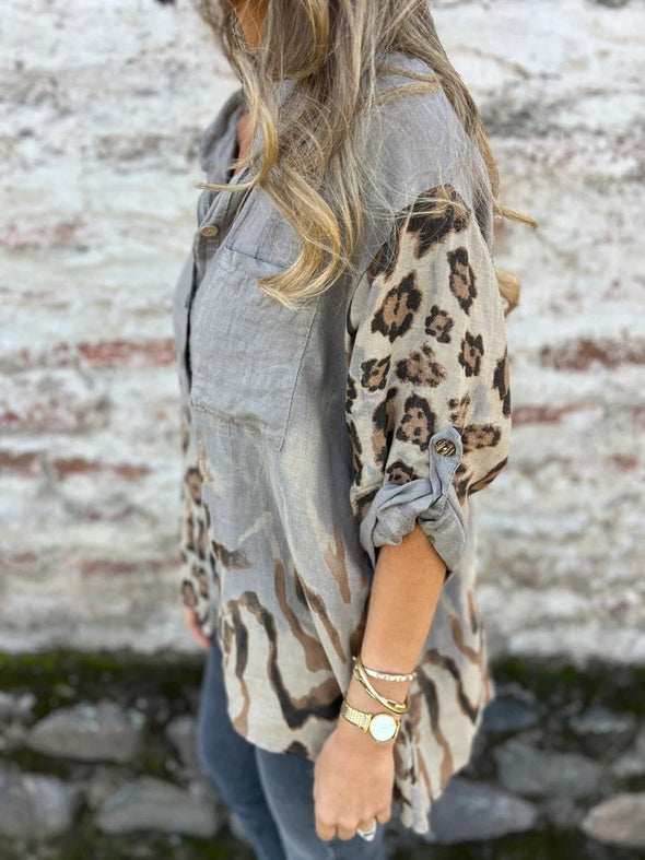 Ladies Lapel Breasted Printed Casual Top