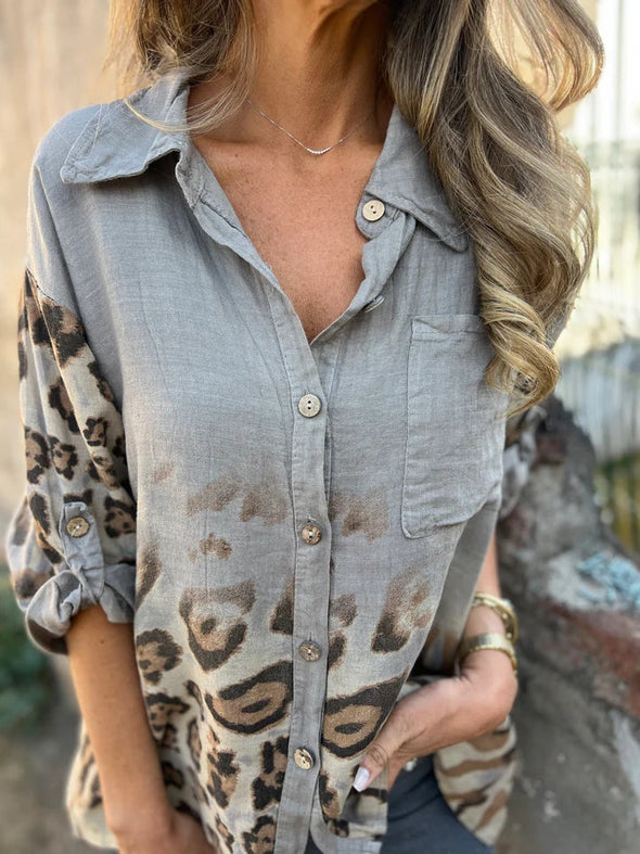 Ladies Lapel Breasted Printed Casual Top