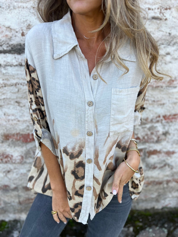 Ladies Lapel Breasted Printed Casual Top