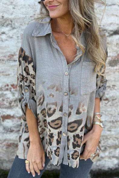 Ladies Lapel Breasted Printed Casual Top