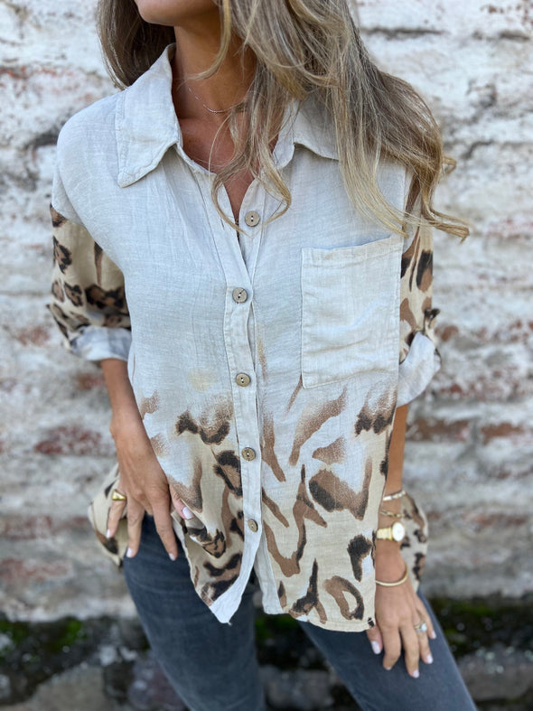 Ladies Lapel Breasted Printed Casual Top