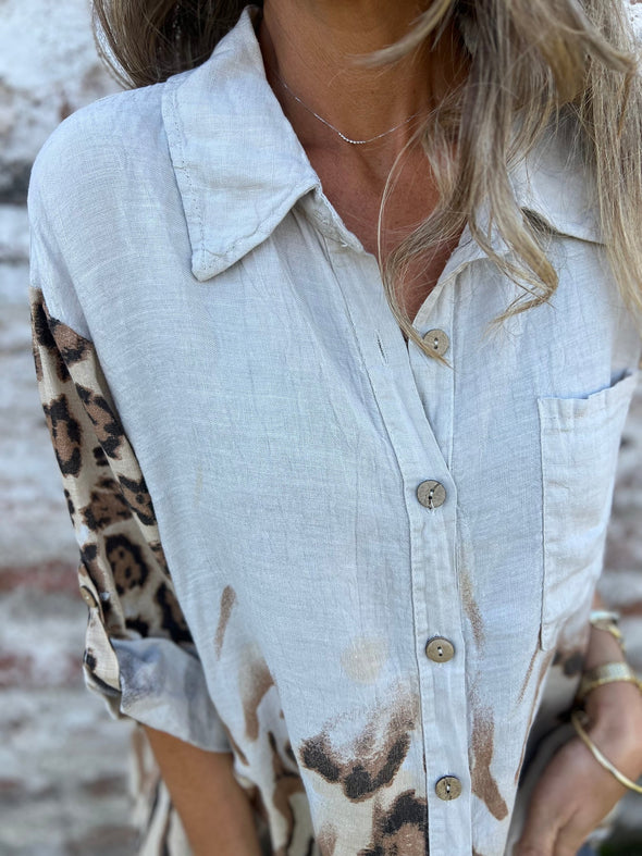 Ladies Lapel Breasted Printed Casual Top