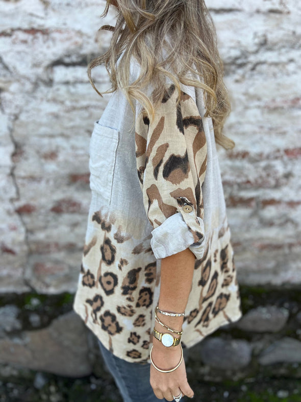 Ladies Lapel Breasted Printed Casual Top