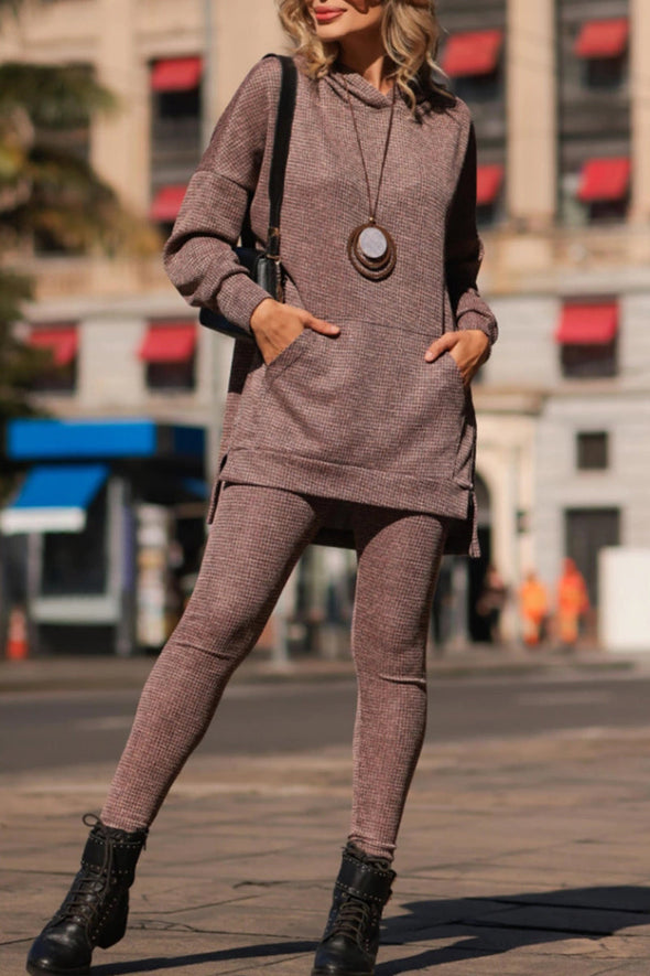 Ladies Round Neck Hooded Top+ Pants Casual Set