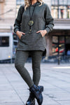 Ladies Round Neck Hooded Top+ Pants Casual Set
