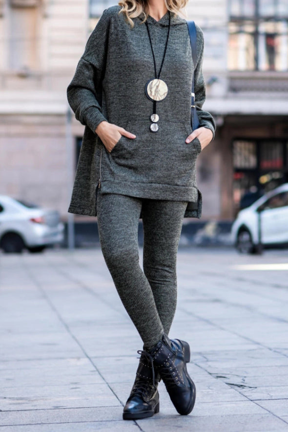 Ladies Round Neck Hooded Top+ Pants Casual Set