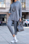 Ladies Round Neck Hooded Top+ Pants Casual Set